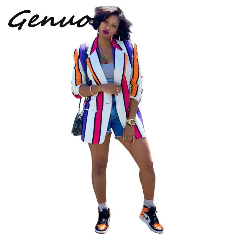 GENUO New Open Shirt Striped Summer Casual Untidy Mature Fashion Neck Full Sleeve Office Fashion Women Slim Shirt Outwaer Shirt