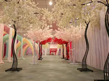 

New Arrival Wedding Props Road Cited Simulation Cherry Flower with Iron Arch Frame For Party Centerpieces Decoration 2.6M height