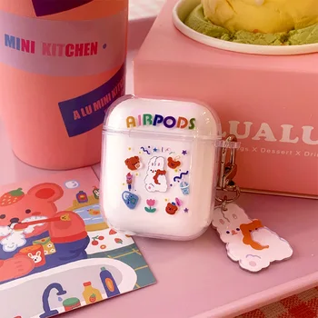 

2020 Cartoon Rabbit Transparent Earphone Case For Apple Airpods 1 / 2 Headphone Bluetooth Wireless Earphone Case With Pendant