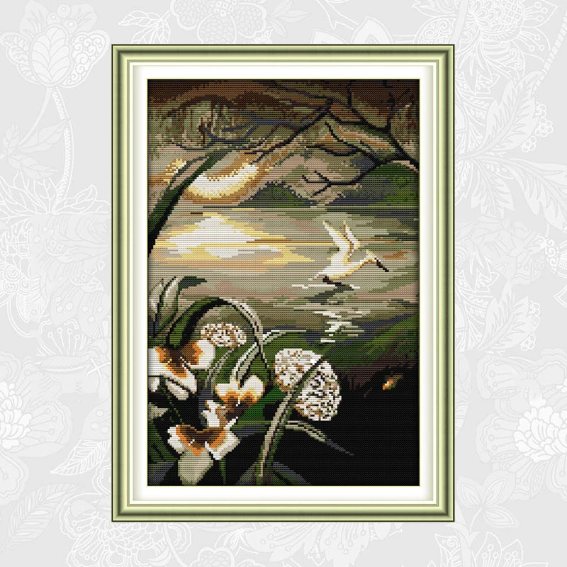 Узоры Moonlight Over the Lotus Pond печать на холсте 14CT 11CT вышитые крестом картины вышивка