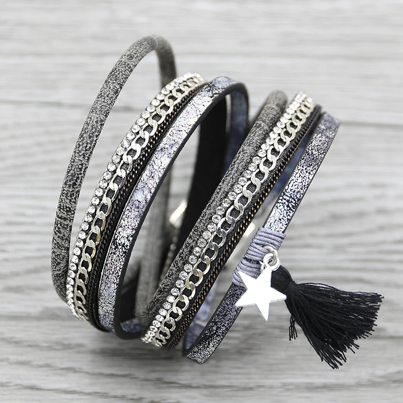 Waliicorners bohemian leather bracelet pearl beaded bracelet black multilayer wrap bracelets 12 H3b64c7f97a544eef9f74e1f117c9f2dfG