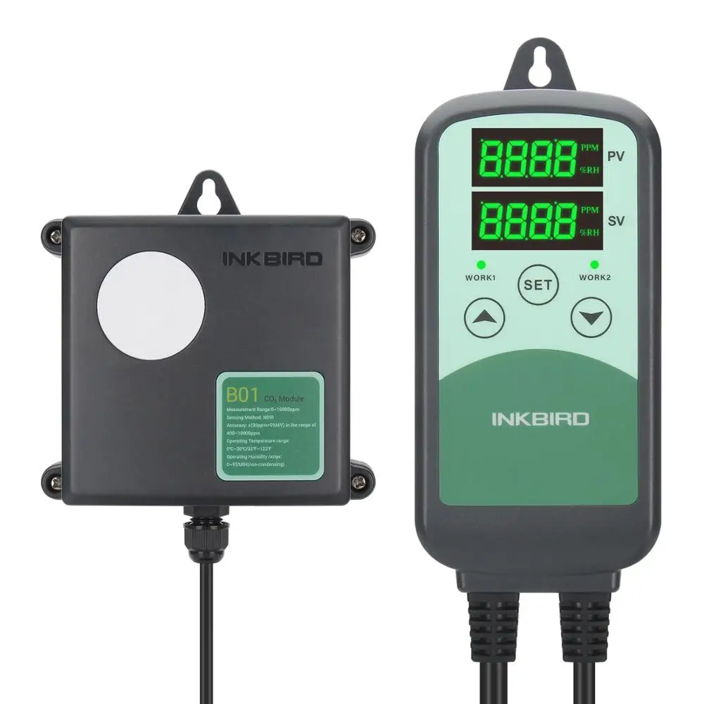 Sensor de CO2 NDIR Sensible Monitor Programable para Sistemas de Ventilaci/ón Inkbird ICC-500T Controlador Digital de CO2 ICC-500T+B01 Dispositivos de Control de Edificios y HVACE