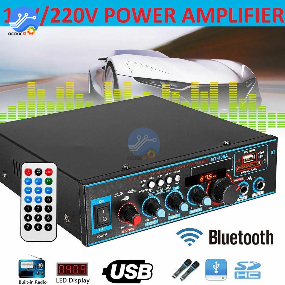 800W Bluetooth домашний усилитель высокой Мощность HIFI 12В/220 V дома Театр Аудио Цифровой FM радио USB SD с дистанционным управлением по Bluetooth Управление сабвуфер стерео