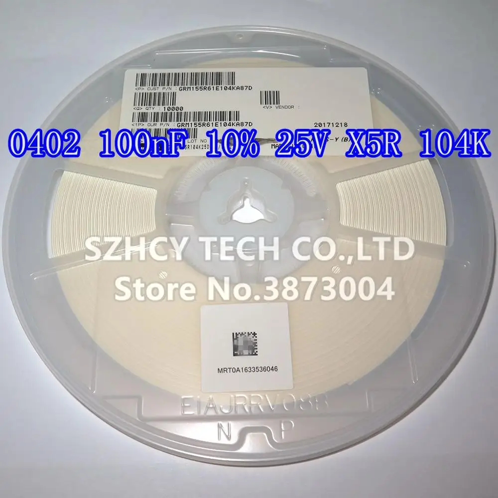 

10000 ШТ 0402 100nF 10% 25V X5R 0402 104K GRM155R61E104KA87D Новый и оригинальный