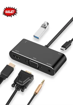 

TYPE-C Turn HDMI+VGA+AUDIO+USB3.0+PD 5-in-1 Extension Cable For Lenovo Miix510 HuaWei MateBook Adapter Audio Cable Computer Wire