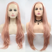 Парики из натуральных розовых волос на кружеве для женщин, длинные натуральные волнистые розовые синтетические волосы, сменные термостойкие синтетические парики