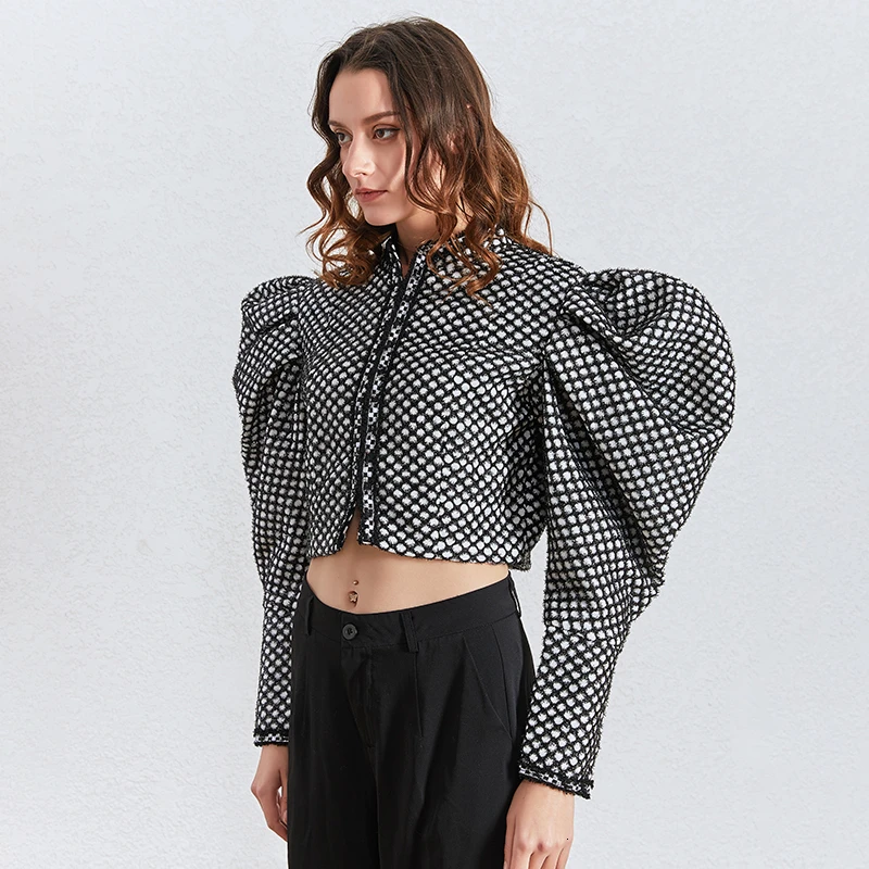 Женские клетчатые куртки TWOTWINSTYLE повседневные короткие пальто с круглым вырезом