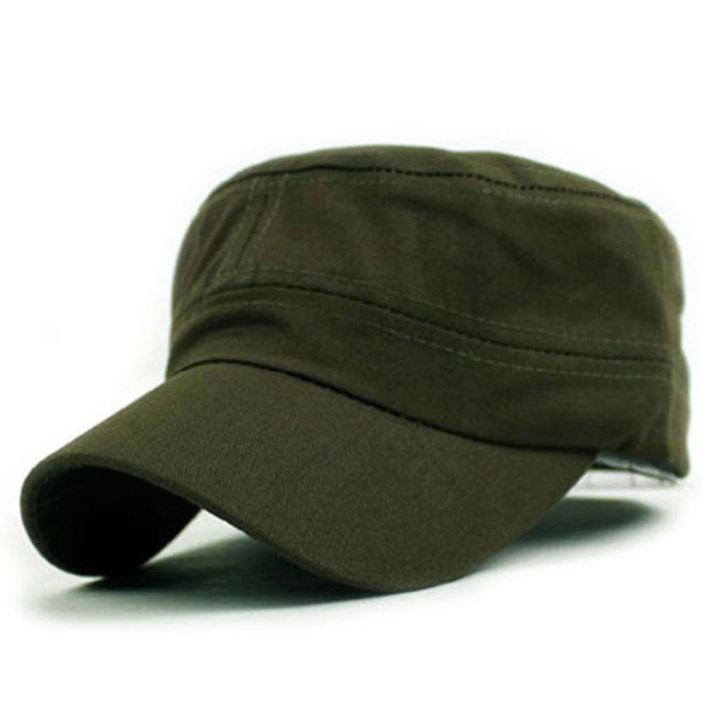 Army Green Unisex Vintage Plain Sport Visor Sun Hat Adjustable Military Cadet Style Cap - Color: Army Green