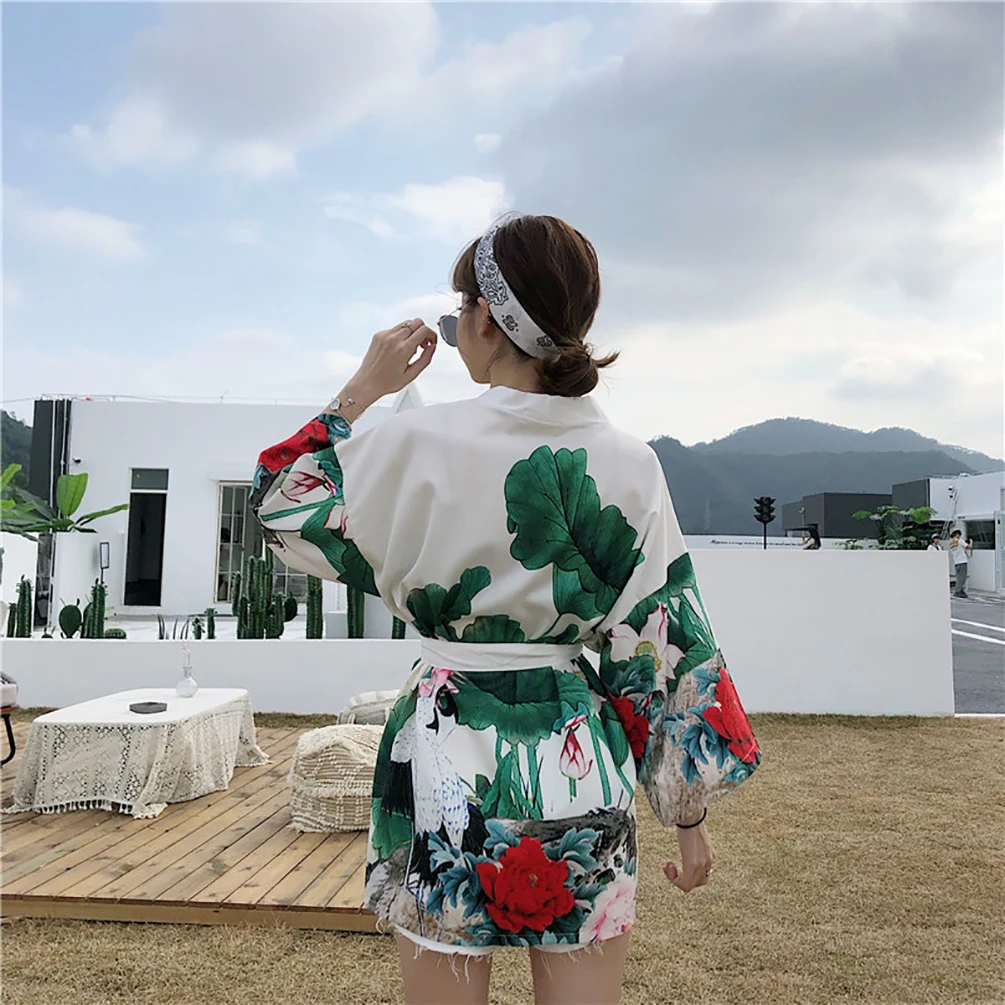 Женское кимоно Lychee с принтом лотоса японское цветочное элегантный кардиган