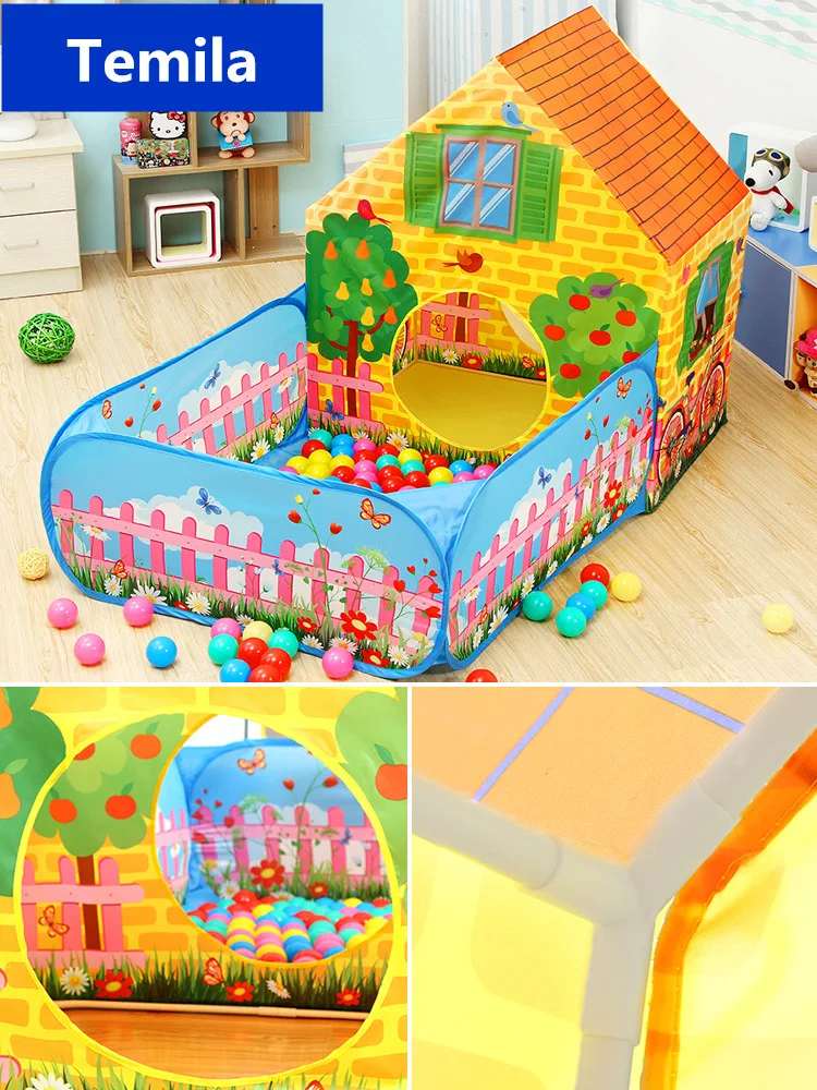Portable Play Kids Tent with LED light Children Indoor Outdoor Ocean Ball pool game tent Castle Room House toy 2