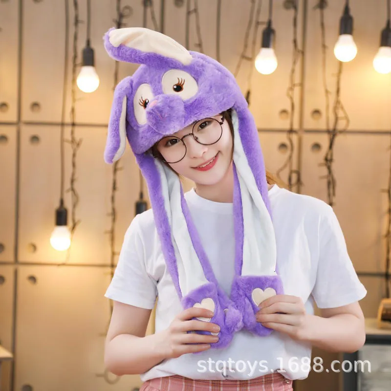 Популярная модная шапка с милыми заячьими ушками из мультфильма Kawaii, забавная шапка с подушкой безопасности для девочек, детские игрушки на Рождество, плюшевый подарок - Цвет: Stella (purple)