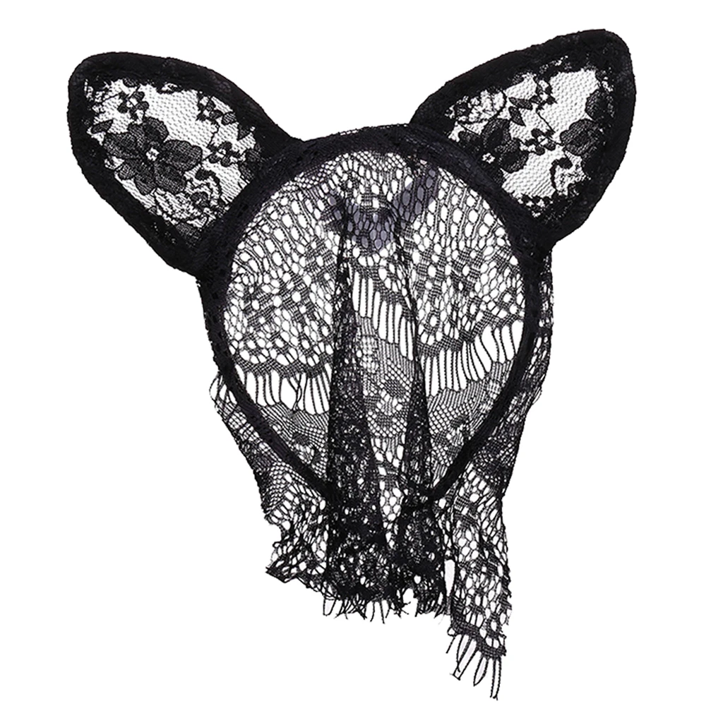 Bunny Rabbit Ear Filigree Lace Veil Costume Masquerade Mask Hairband