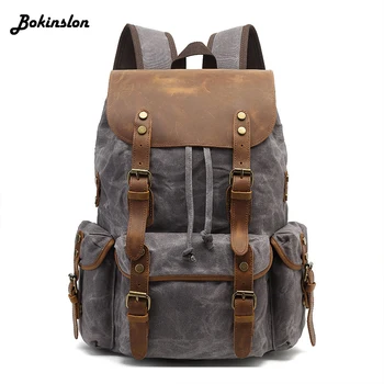 

Bokinslon Wear-resistant Canvas Backpack Men Retro Casual Travel Bag Waterproof Backpack Fashion Male