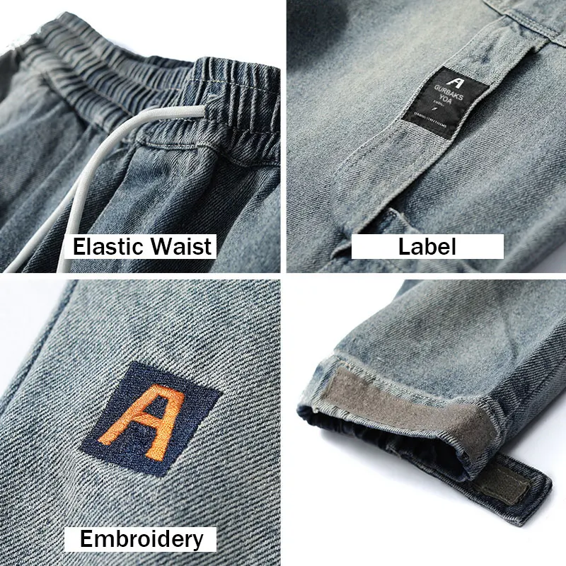 60% OFF Fashion Streetwear Men Jeans Loose Fit Retro Blue Multi Pockets Cargo Pants Vintage Designer Harem Trousers Hip Hop Jeans Men