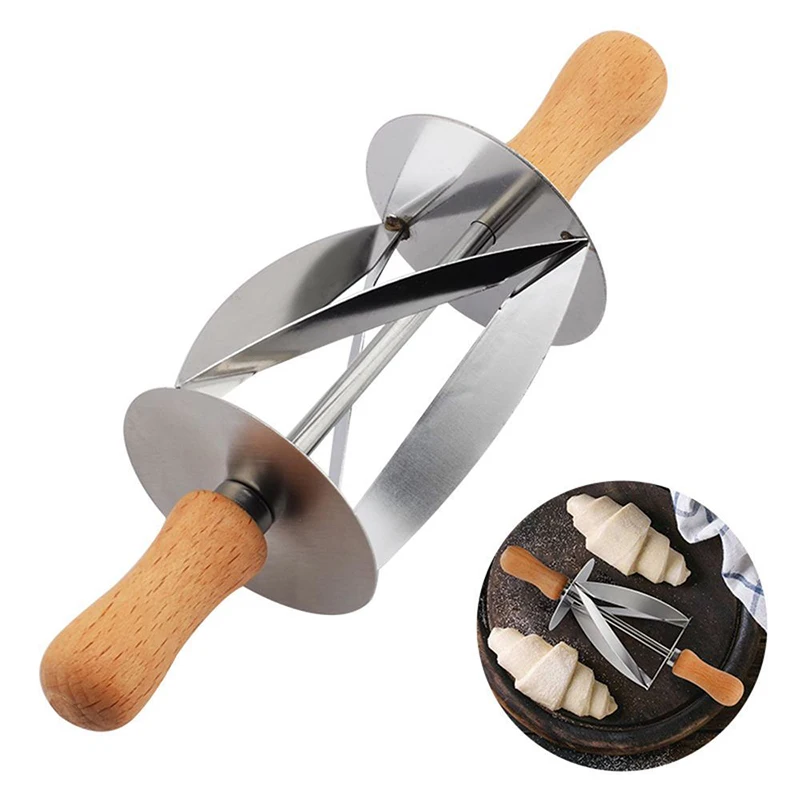 HOT SALE Stainless Steel Rolling Cutter for Making Croissant Bread Wheel Dough Pastry Knife Wooden Handle baking Kitchen Knife