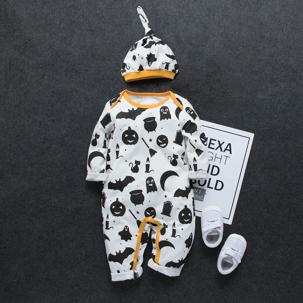 New Born Baby Clothes Toddler Baby Kids Girls Boys Halloween Romper + Cap Outfits Set Clothes Baby Winter Clothes Roupa Costume