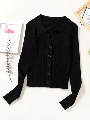 vintage sweaters ULIYOU Women New Lapel Slim Slimming Tops Ladies POLO Neck Knit Cardigan Hollow Buttons Sexy V Neck Long Sleeve Sweater Women black cardigan