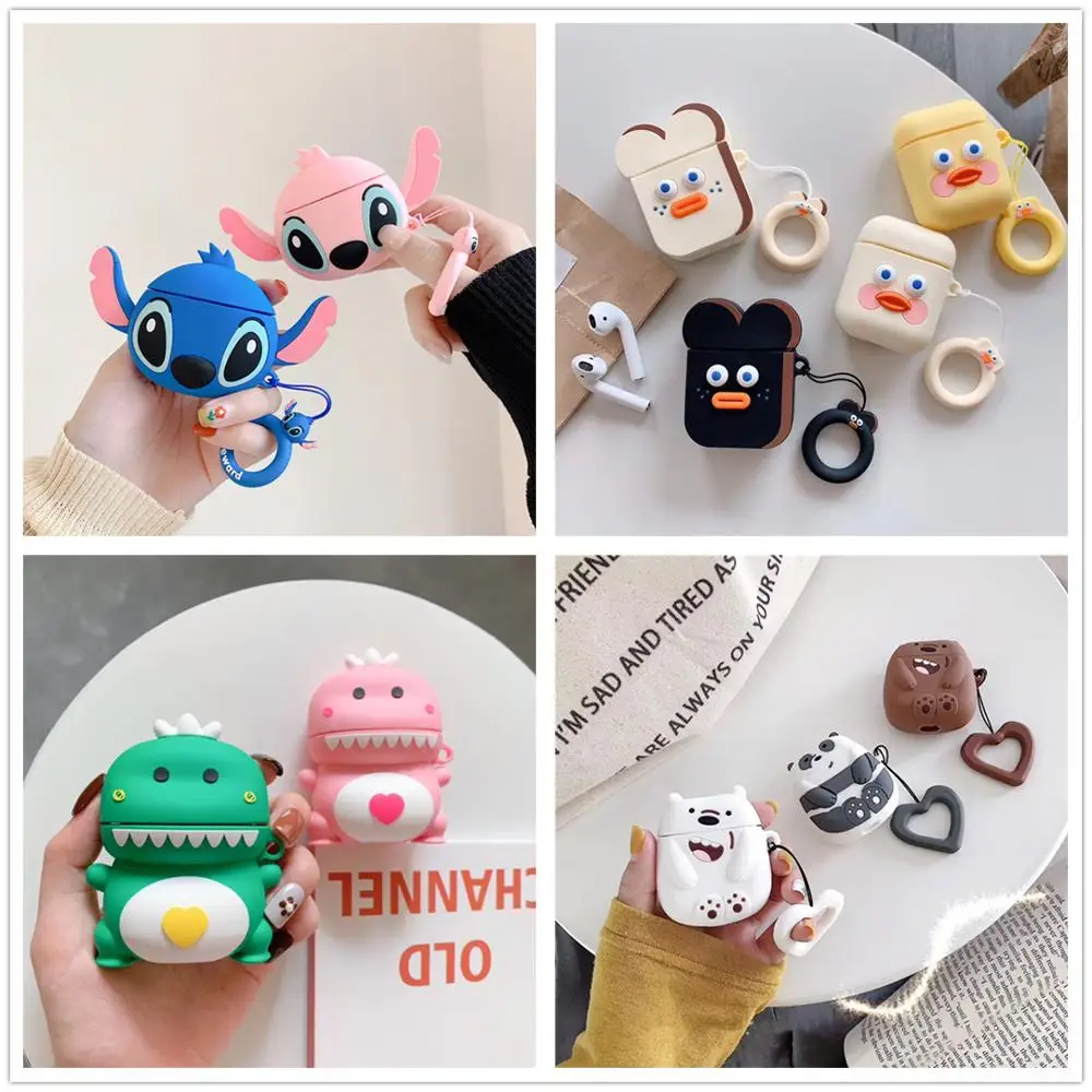 

Cute 3D Minnie Dinosaur stitch wireless Bluetooth Headset Silicone Case For Airpods Earphne Protective Shockproof soft Cases