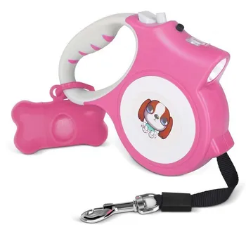 

5M Retractable Dog Leash With Light Bright Flashlight Extending Puppy Walking Controller With Poop Bag For Small Medium Dogs