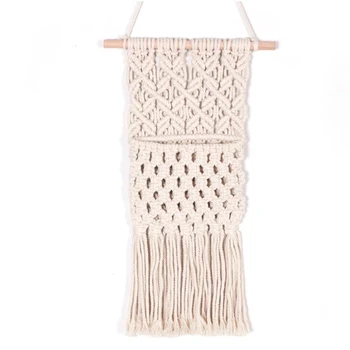 

Nordic Style Ornaments Cotton Hand-Woven Guest Tapestry Hall Bedroom Bohemian Tapestry Hanging Pocket azine Bag