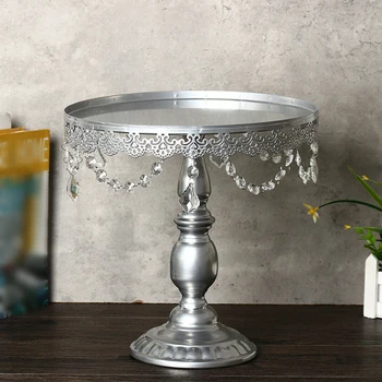 

Crystal Bead Cake Stand Cupcake Holder Dessert Iron Plate Rack Wedding Display