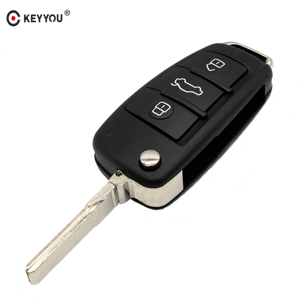

KEYYOU 10pcs/lot 3 Buttons Flip Car Key Remote Folding Key Cover Shell Fob Case Key For Audi A2 A3 A4 A6 A6L A8 S5 Q7 TT