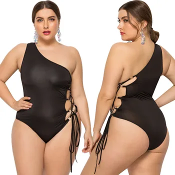 

Plus size women's swimwear oblique shoulder plus fat plus size swimsuit one-piece bikini swimsuit plus size swimsuit 2XL-5XL