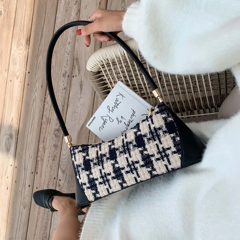 

France Non-mainstream Bag Women's 2020 New Style Fashion Korean-style Versatile Contrast Color Woolen Shoulder women bag