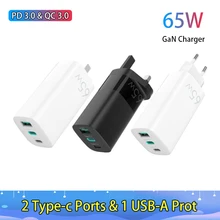 Gan carregador reino unido eua ue plug 65 w carregador rápido pd 3.0 qc 3.0 carregamento rápido 3 portas adaptador de telefone portátil para pd portátil alimentação