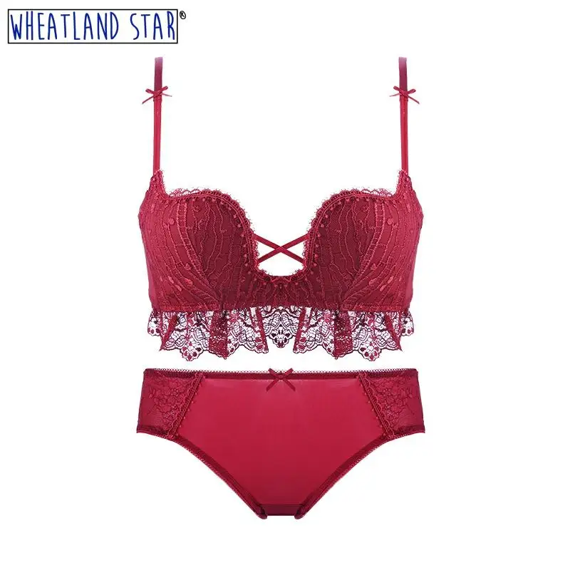 

Red bra push up bra set wire free bra and panty set sexy woman lingerie wheatland star 2020 trendy hot bra women's underwear