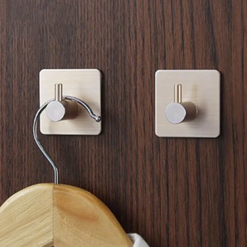 2Pcs/set Stainless Steel Self-adhesive Bathroom Hooks Kitchen Towel Sponge Holder Wall-mounted Door Hanging Hook Racks