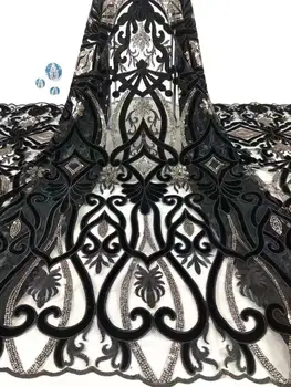 

Latest African Cord Lace Fabrics High Quality 2019 Nigerian Lace Fabric with velvet For Wedding African Lace Fabric Black