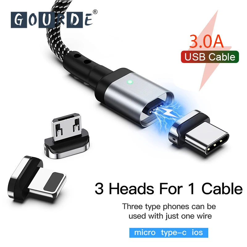 Магнитный usb кабель Gourde Micro USB Type C адаптер для быстрой зарядки телефона iOS