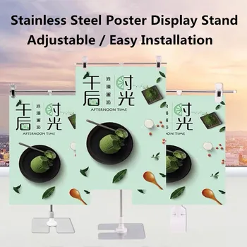 

T-Sign Adjustable Poster Stand Stainless Steel Advertising Display Banner Stand Holder Store Counter Display With Clip