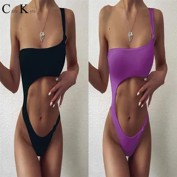 

Caze Kyts 2020 new women's swimsuit plain one shoulder swimsuit one piece hollow knot sexy bikini essential for seaside play