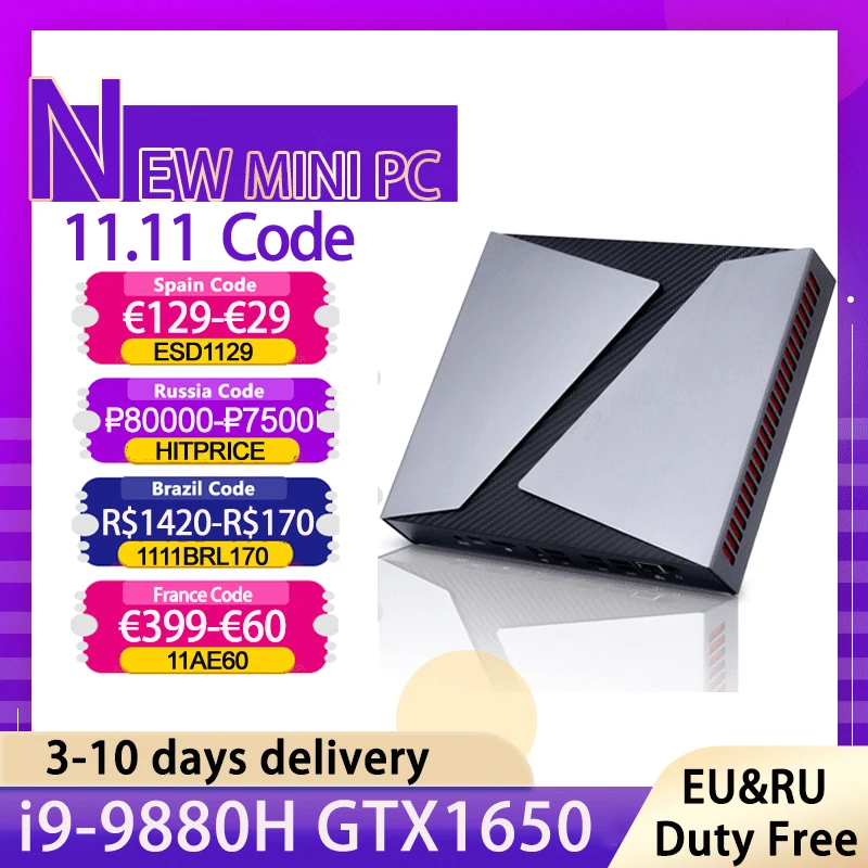 TOP Gaming Mini PC Intel Core I9 9880H i7 9750H NVIDIA GeForce GTX 1650 4G HDMI DP Windows10/11 Desktop Computer AC wifi BT 4.0