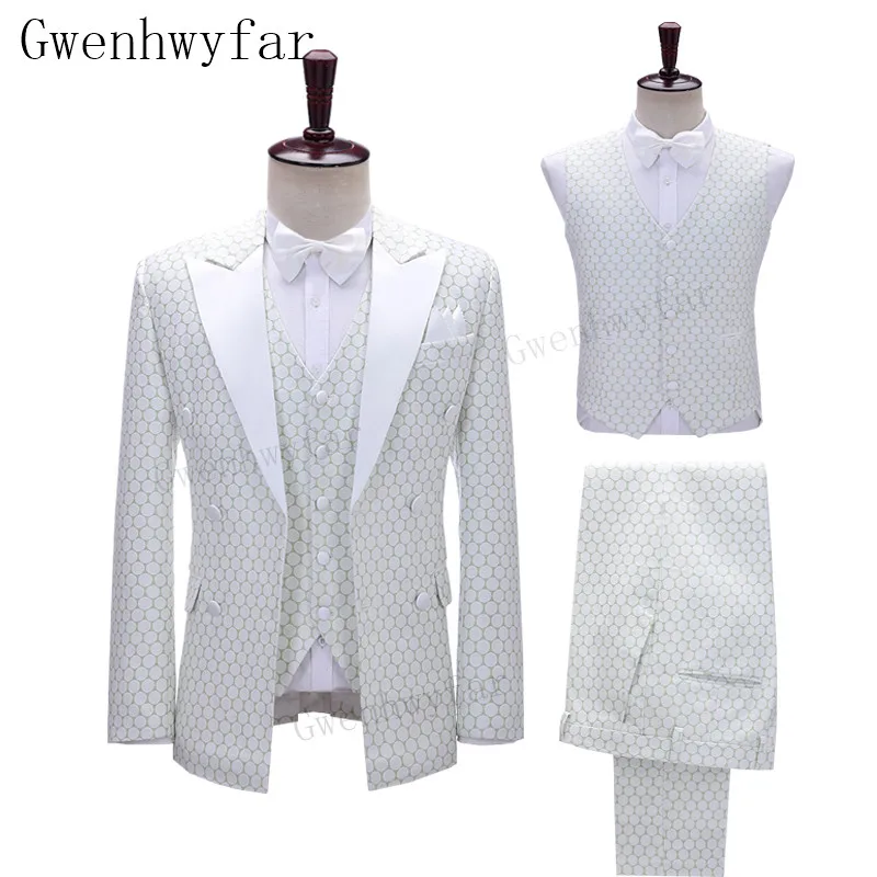 

Gwenhwyfar Autumn Winter Male British Style Slim Double-Breasted Casual Gentleman Wedding Groom Tuxedos Suit 3 Pcs G1030