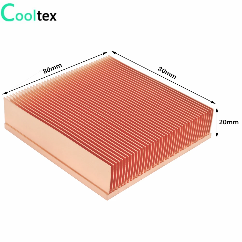 Cooltex-dissipador de Calor 80x80x20 mm Dissipador de Calor de Cobre Puro Dissipador de Calor para Chip Eletrônico Led Vga Radiador Refrigeração - Imagem 2