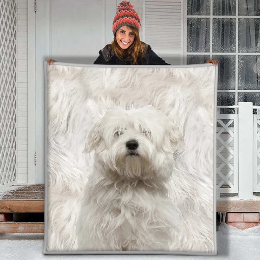Мягкое плюшевое Флисовое одеяло с белыми собаками | Дом и сад