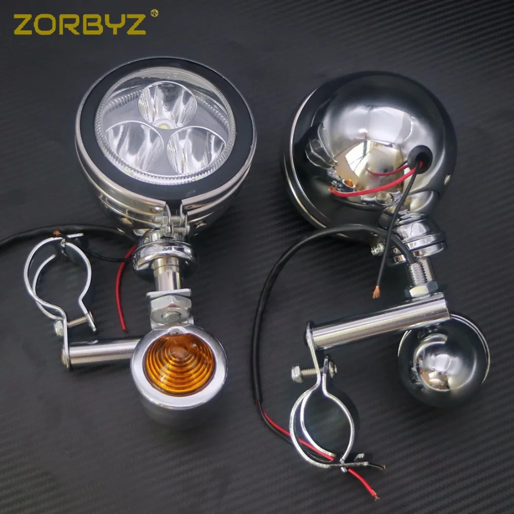 ZORBYZ мотоциклетные Хромированные Металлические точечные Противотуманные фары с поворотным сигналом для Harley Honda Kawasaki туристический мотоцикл