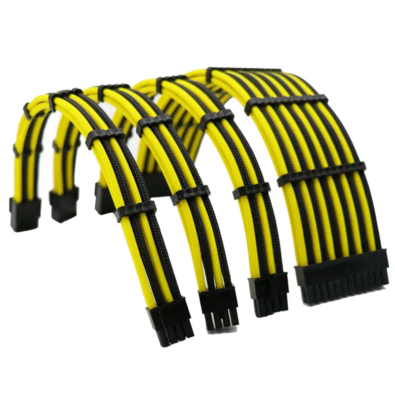 Angitu 180 Graus Curva Psu Cabo de Extensão Kit 1x24pin1x Cpu 8pin 2xgpu 86 Mais Pinos Pci-e Premium 20cm 30cm - Imagem 2