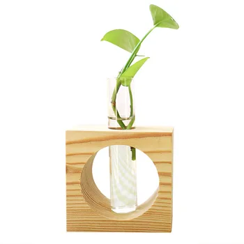 

American Style Wooden Hydroponic Plant Container Ornaments Small Fresh Vase Desktop Crafts Home Decor Accessories Household Gift