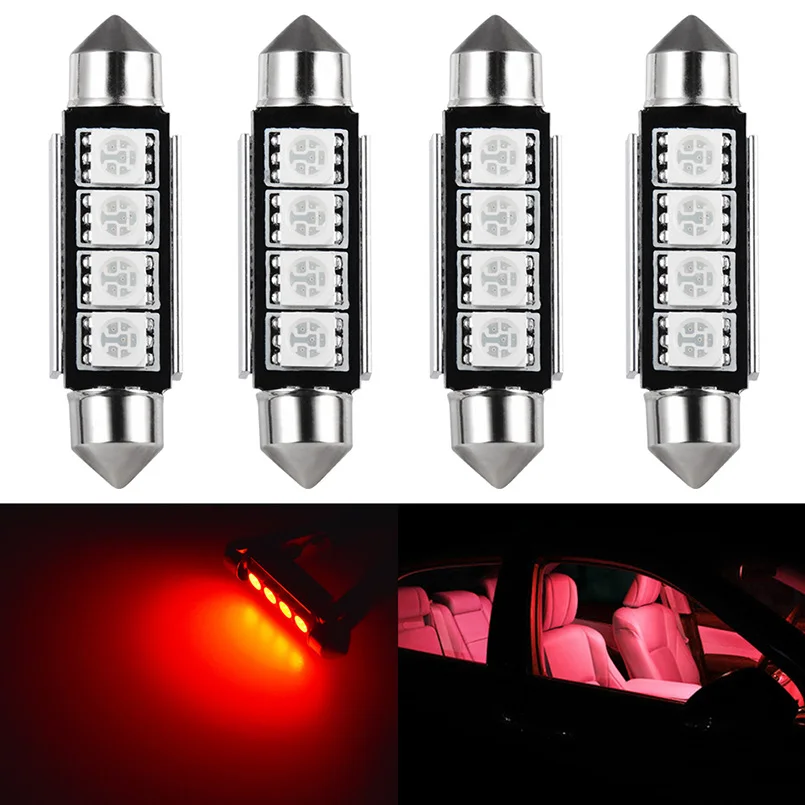 4-Pack 41mm LED Festoon Bulbs – 18-SMD 578 Interior Dome Map Light – Xukey 6000K Cold White – 12V