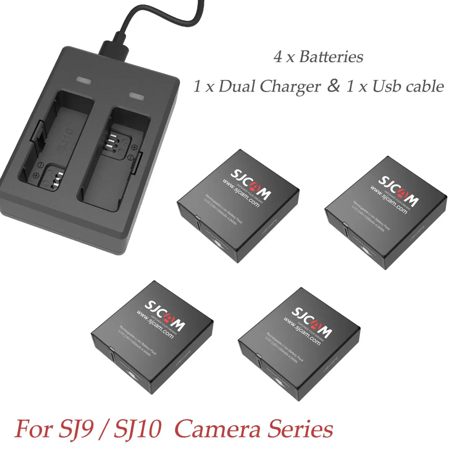 

Original SJCAM SJ9/SJ10 Series Accessories Dual Charger + 4 pcs 1200mAh Li-ion Batteries For SJ9/SJ10 Action Camera