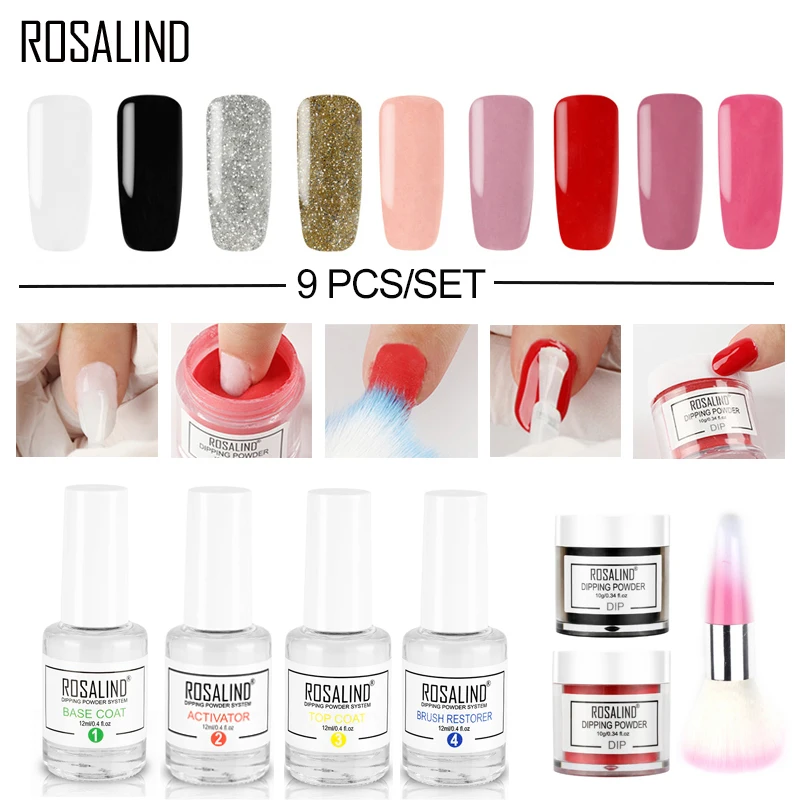 

ROSALIND Glitter Dipping Powder Gel Nail Natural Dry Chrome Pigment Nail Art Dust Holographic Powder Set For Gel Polish Manicure
