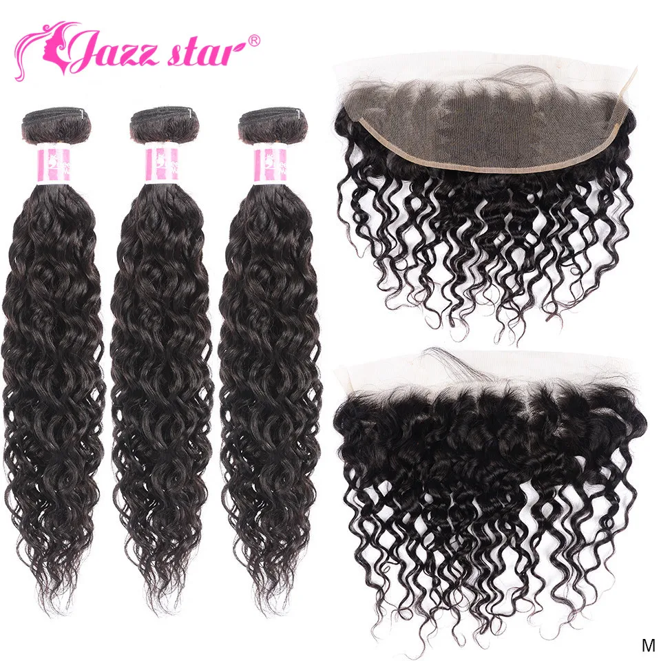 Water Wave Bundles with Frontal Closure 3 Bundles With Closure 13x4 Frontal With Bundle Brazilian Non-remy Hair weave Jazz Star
