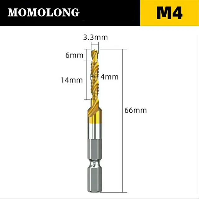 M3 M4 M5 M6 M8 M10 Tap Drill Bits 1/4 Hex Shank Machine Hand Taps Titanium Coated HSS Drilling Tap Bits Thread Screw Tools M4