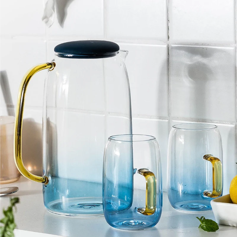 

Gradient Color Marble Cold Water Glass Bottle High Temperature Resistant Glass Jar Jug Kettle SLC88