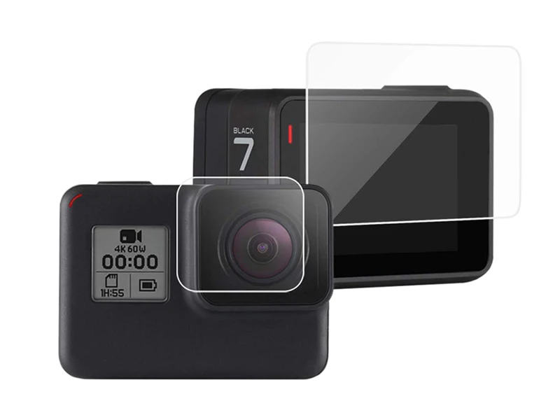 Защитное закаленное стекло для GoPro Hero 5 6 7, черный объектив для экшн-камеры+ Защитная пленка для ЖК-экрана для Go Pro 7, серебристо-белый