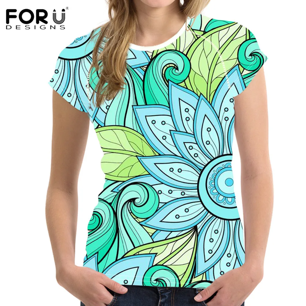 FORUDESIGNS Mandela Floral Design Girls Summer Short Sleeved T shirts For Female Clothing Femme Outdoor Harajuku Streetwear Tops | Женская